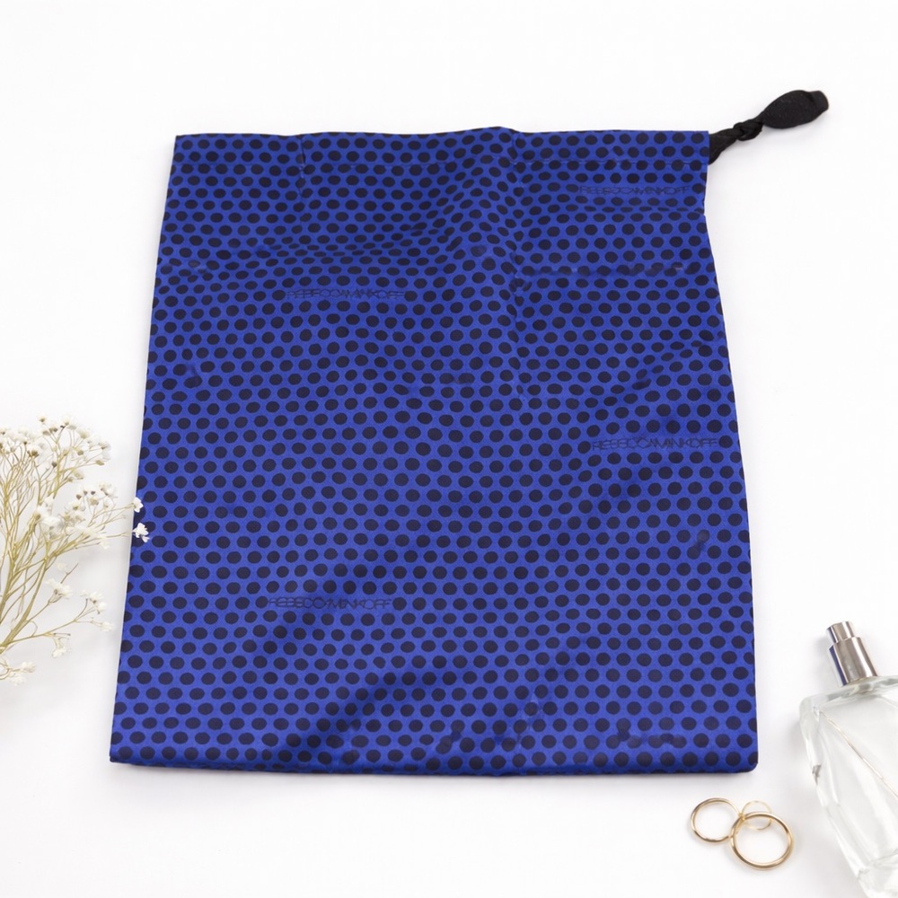 Rebecca Minkoff Blue Black Polka Dot Logo Drawstring Dust Bag‎ Handbag Pouch OS